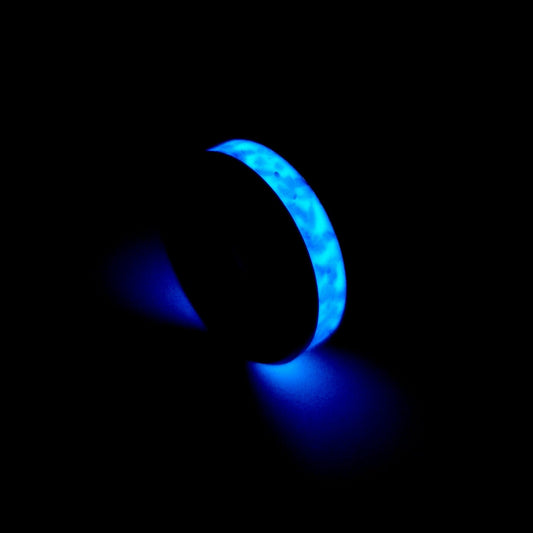 Tungsten carbide glow ring with white opal and glow stone inlay. White fire opal ring. Glow ring. Sizes 5-13