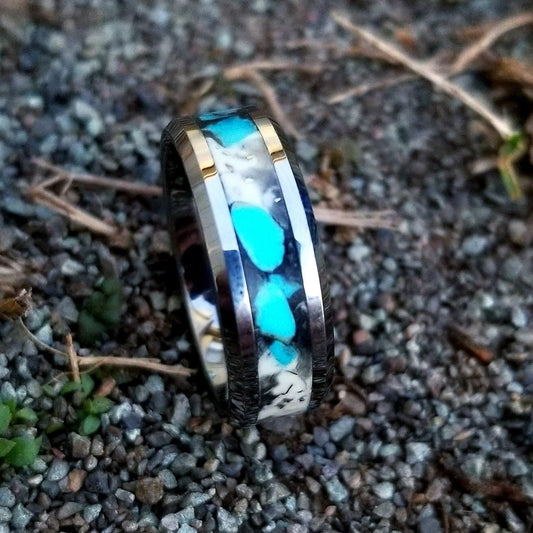 Tungsten carbide glow ring with turquoise inlay. Glow ring. Men's ring. Woman's ring. Tungsten ring. Turquoise ring. Sizes 5-13