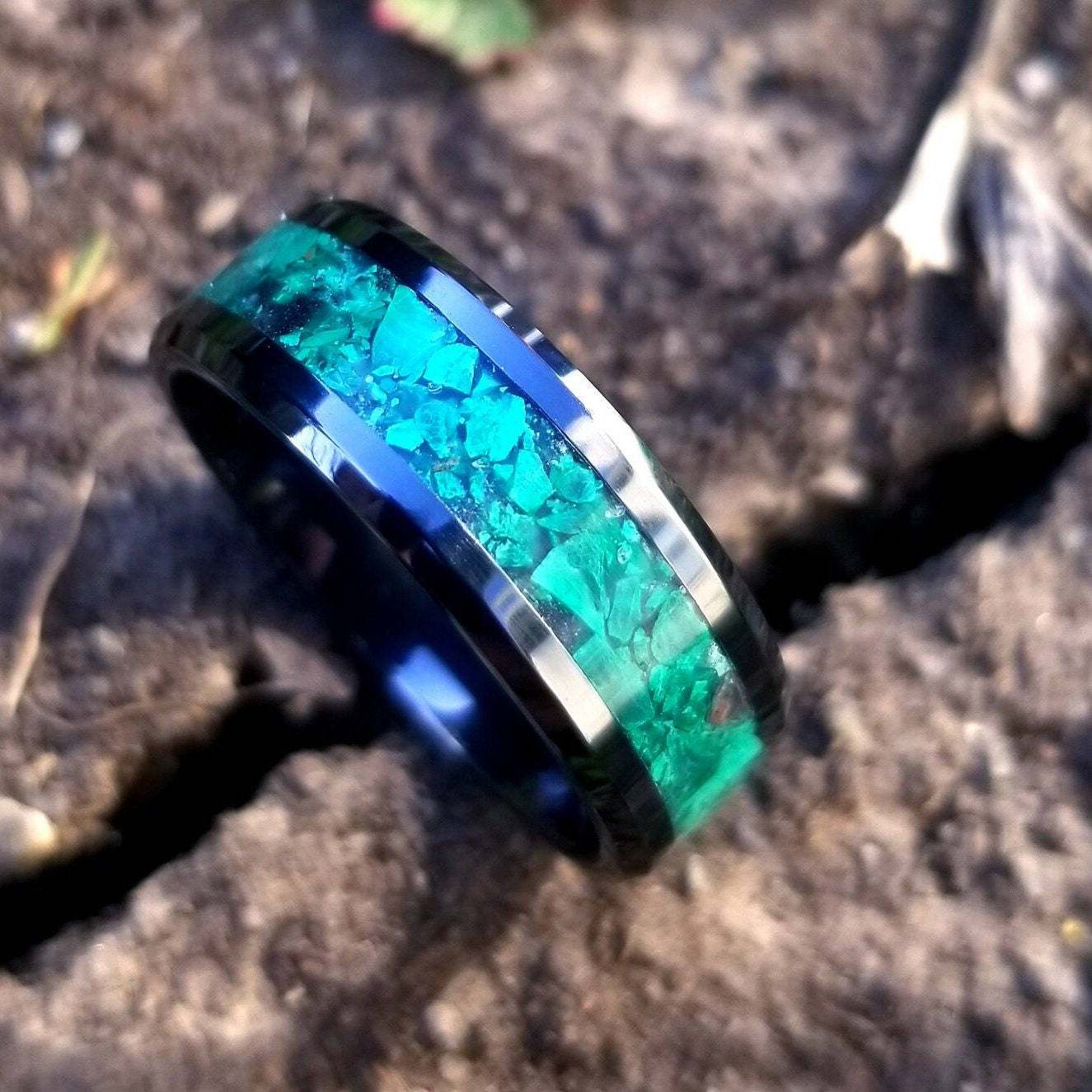 Black ceramic ring with full malachite inlay. genuine malachite ring. malachite jewelry Men's ring. Women's ring. Sizes 7-13
