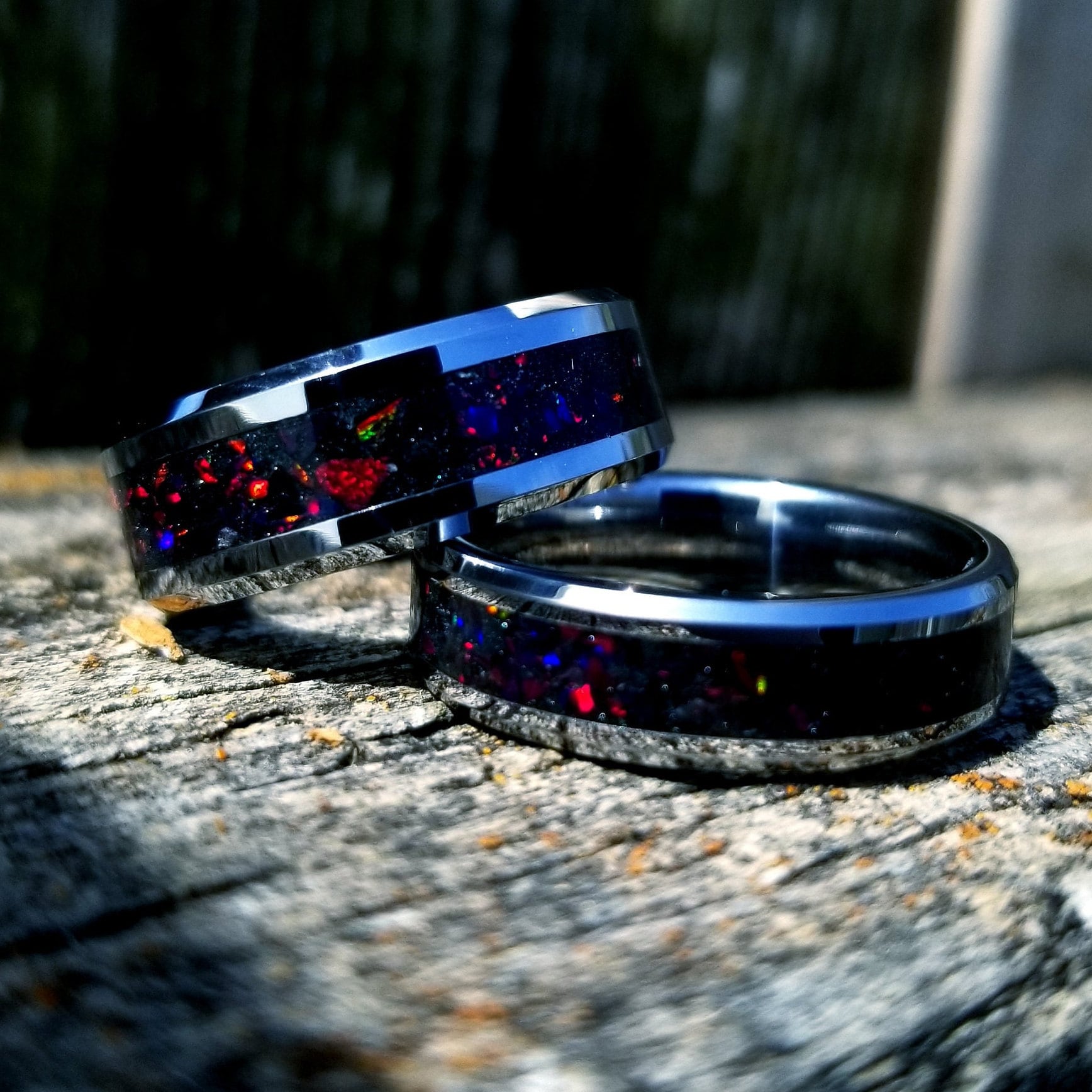 His and Hers Wedding Ring Opal Tungsten carbide ring