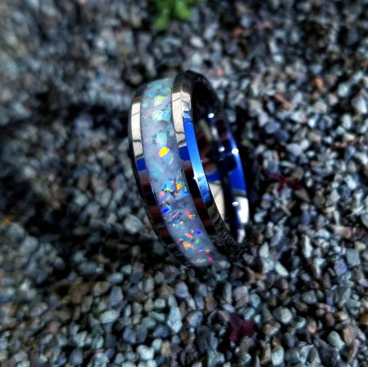 Glow Stone Rings Tungsten carbide glow ring with white opal and glow stone inlay. White ...