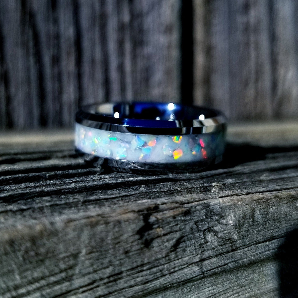 Glow Stone Rings Tungsten carbide glow ring with white opal and glow stone inlay. White ...
