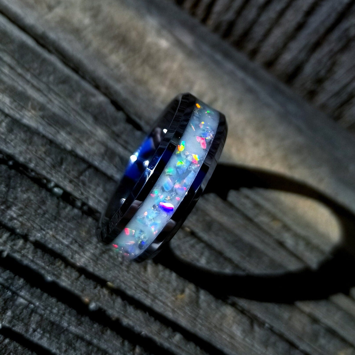Glow Stone Rings Tungsten carbide glow ring with white opal and glow stone inlay. White ...
