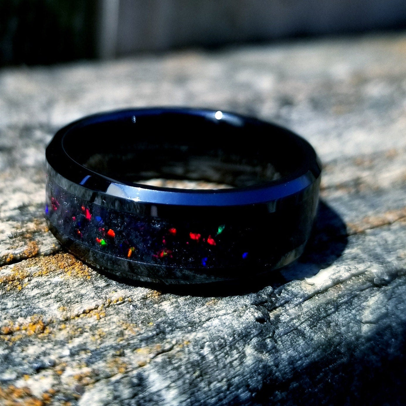 Mens black deals opal ring