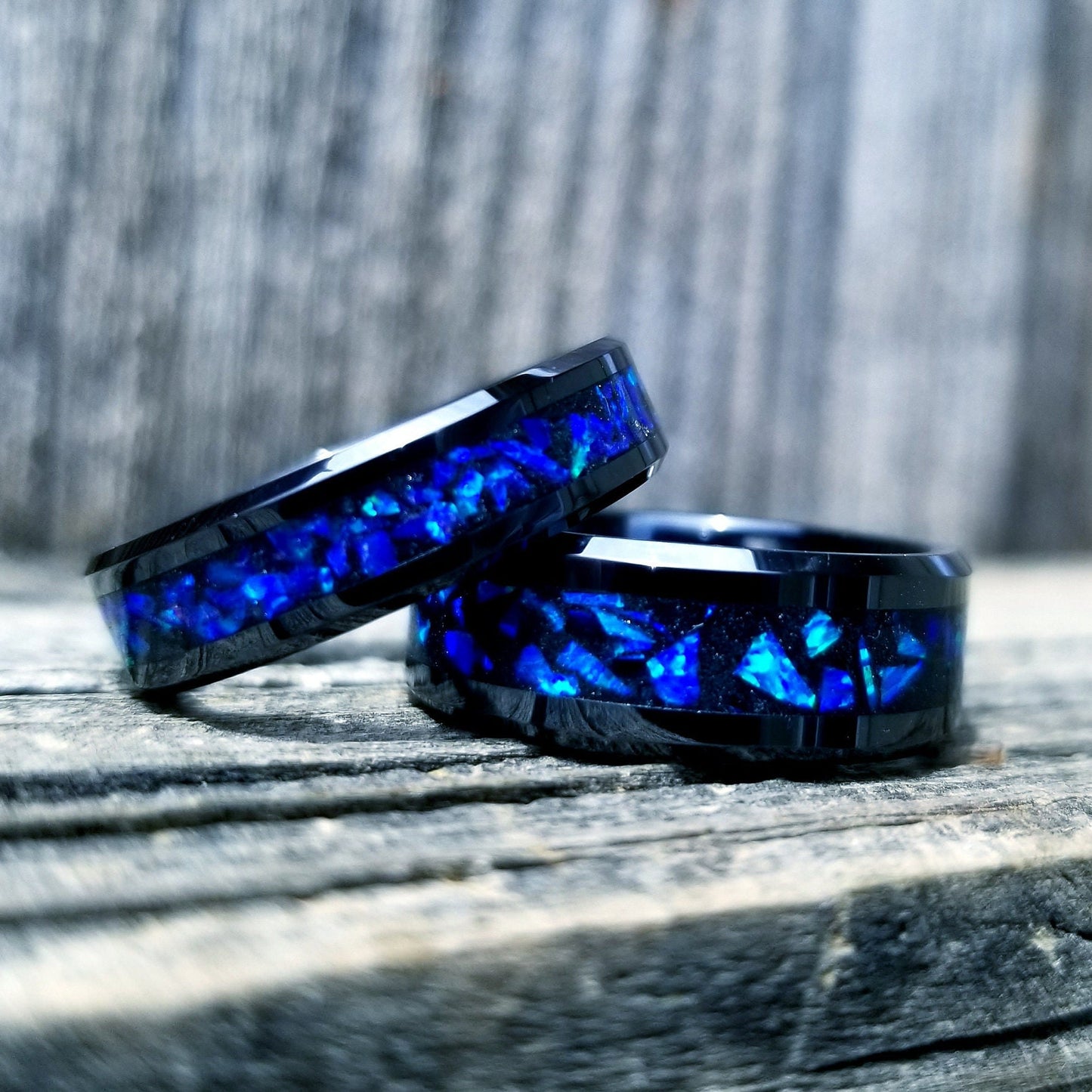 Black ceramic ring lavender blue opal glow ring. Black ceramic ring. blue opal ring. Opal ring. Men's ring. Women's ring. Sizes 5-13