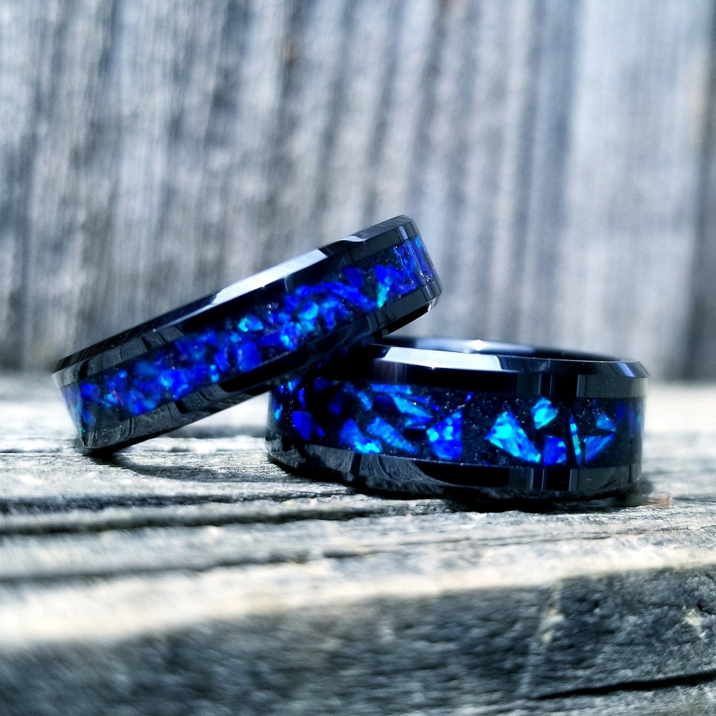 Black ceramic ring lavender blue opal glow ring. Black ceramic ring. blue opal ring. Opal ring. Men's ring. Women's ring. Sizes 5-13