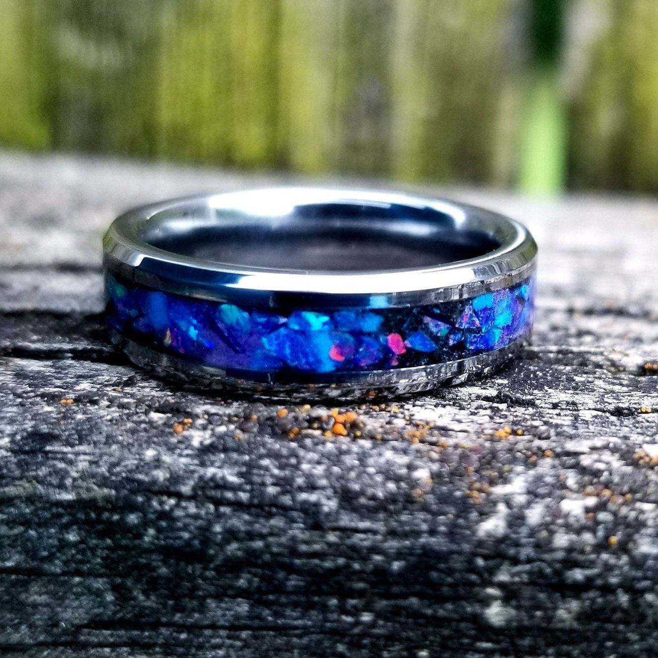 6mm Tungsten Carbide Wedding Band With Hawaiian Opal Blue Inlay - Men's/Ladies
